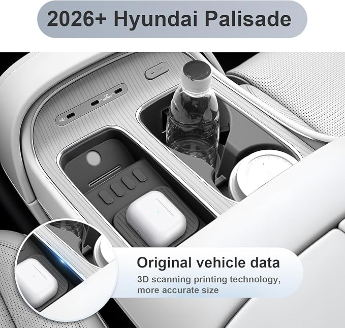 SKTU 2Pcs for 2026 Hyundai Palisade Wireless Charging Mat 2026+ Palisade Center Console Non-Slip Pad & Cup Holder Hyundai Palisade 2026 Accessories 2026 Palisade Rubber Console Mat Cup Holder Durable