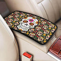 Universal Car Center Console Cushion Pad, Sugar Skull Soft Waterproof Car Center Console Cover Auto Armrest Seat Box Cover Protector for Most Vehicle SUV Truck Car