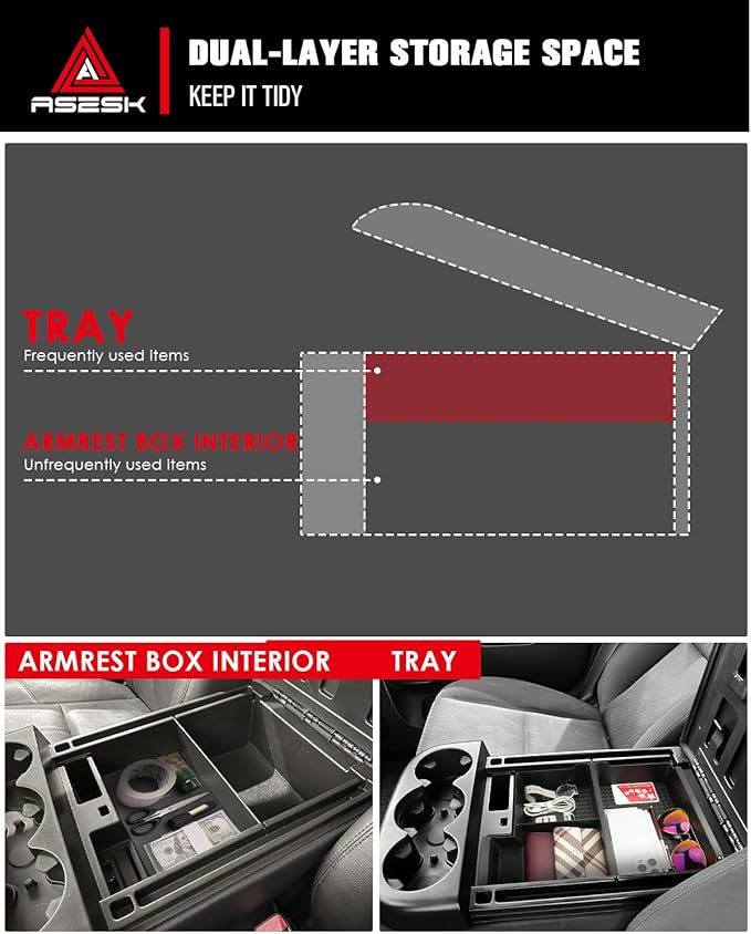 for 2007–2013 Chevrolet Silverado/Sierra/Yukon&Yukon XL/Tahoe/Suburban/Avalanche–Jump Seats Center Console Armrest Organizer Tray ABS Materials