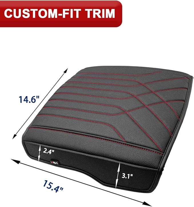 KBH Center Console Armrest Cover for 2019-2026 Dodge Ram 1500 2500 3500 5th Gen, Floor Console Bucket Seat, Arm Rest Cushion Pad Protector, Vinyl Leather, Black-Red Stitches