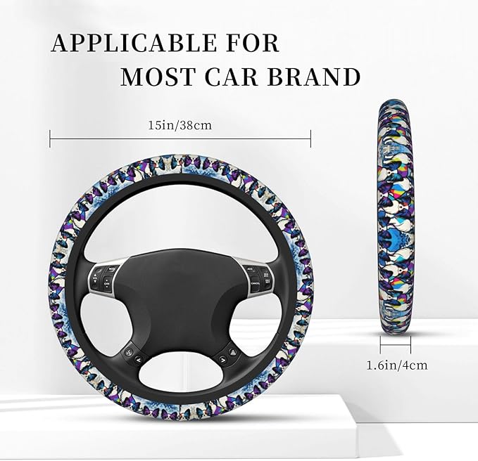Multi-Color Papillon Dog Neoprene Steering Wheel Covers Women Men Car Accessories, Universal 15 Inch Fit Auto, Suvs, Truck
