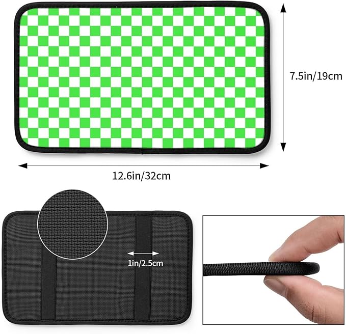 Green White Checkered Chessboard Flag Car Armrest Pad Cute Cars Center Console Cover Auto Handrail Box Cushion Armrests Cover