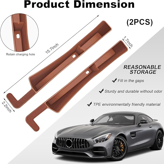 2PCS Car Seat Gap Filler, Automotive Seat Organizer Fill The Gap Between Seat and Console, Universal Car Gap Seat Storage for Phone Wallets and Keys, Car Accessories (Brown)