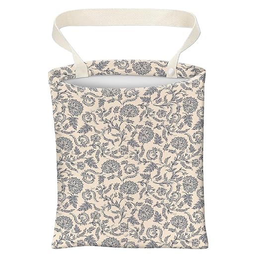 ABUIFDK Car Trash Can, Cute Car Trash Bag, Hanging Car Organizer and Storage Bag, Trash Bin for Car Accessories, Vehicle, Travelling, Camping Retro White Flower
