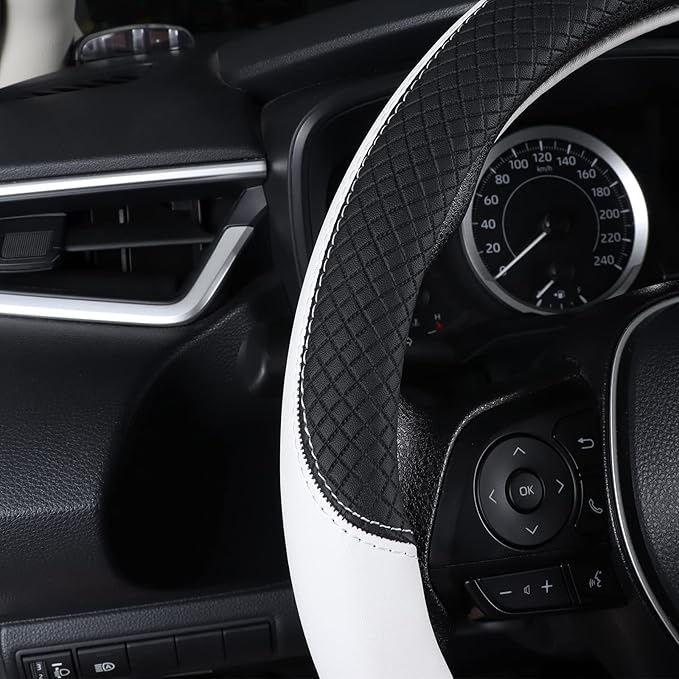 Auto Car Genuine Leather Steering Wheel Cover Anti Slip Wrap 15" (White)