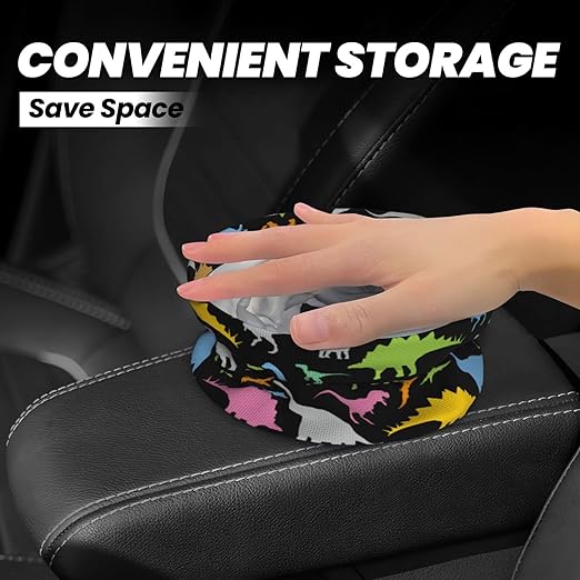 KXWQTRDD Car Garbage Bag Colorful Dinosaurs Mini Car Trash Bin Portable Collapsible Waterproof Rubbish Bag for Car Accessories Back Front Seat Cup Holder