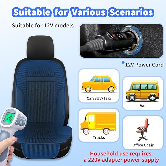 Cooling Car Seat Cushions 12V Automotive Summer Cooler Pad-Air Conditioned Air Circulation Ventilated Seat Cover for Car SUV Truck Universal Fit 1 Pack (Black Seat Cushion and Back Cushion)