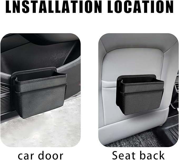 Car Trash Can, Foldable Mini Car Trash Can with 1 Roll Garbage Bag, Hanging Vehicle Garbage Organizer Holder, Automotive Interior Accessories Waterproof Storage Box (Black)