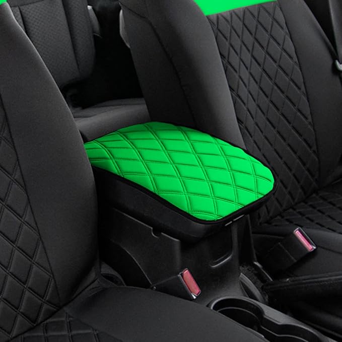 WYLF Water-Resistant Neosupreme Center Console Pad with Diamond Pattern Green Armrest Cushion Cover Soft Protector Universal Fit for Cars Trucks and SUVs