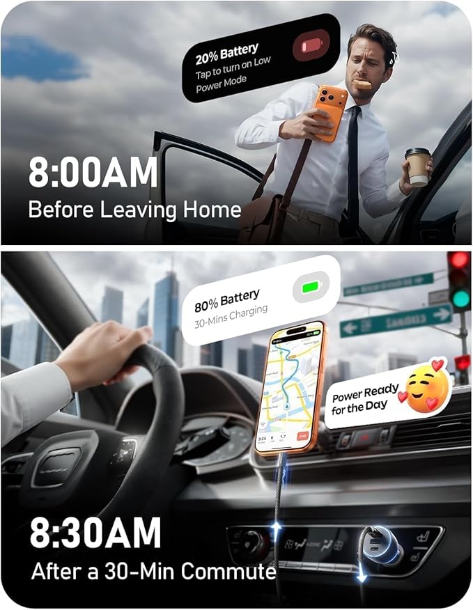 LISEN 170W Car Charger USB C Fast Charge Fast Car Charger, GaN Chip PD3.1 140W+PD30W/QC30W Cigarette Lighter USB Charger Adapter for iPhone17/16, MacBook Pro/Air, Laptop, Samsung S25/S24