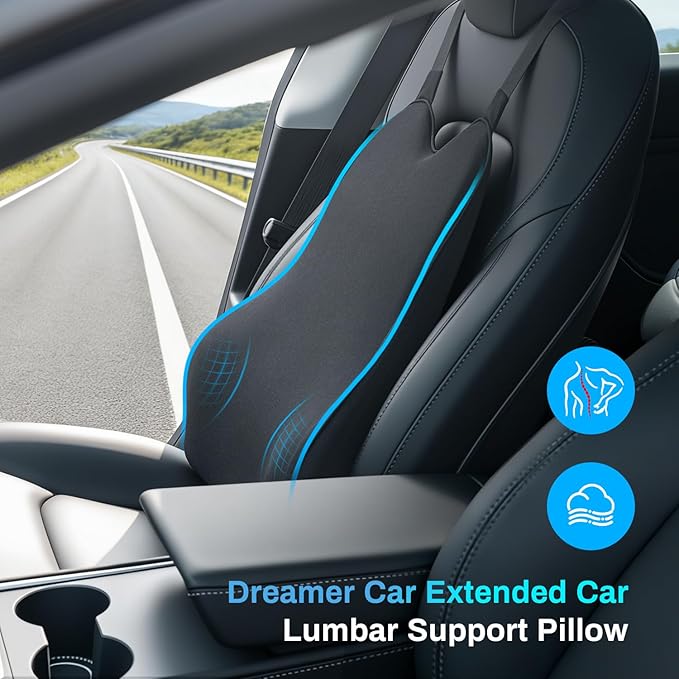Back Support for Car - 20.9 Inch Extended Car Back Support Relieves Full Back Discomfort on Long Rides, Rebuilds Support for Older Vehicles, Fits Mid-to-Large Sedans, SUVs & Trucks