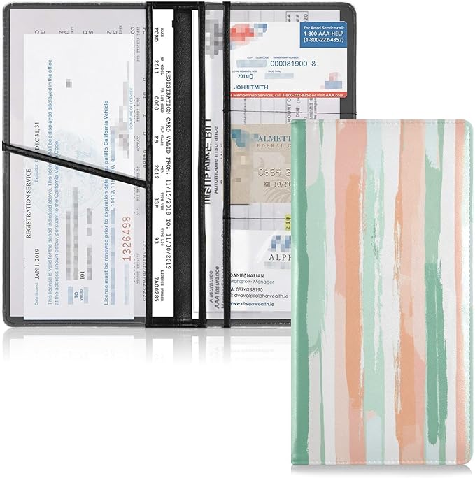 Qilmy Simple Solid Color Stripes Car Registration and Insurance Holder, Premium Pu Leather Vehicle Glove Box Organizer, Prefect Car Essentials Wallet for Driver License, Cards & Essential Documents785