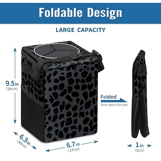 GVGHIDZ Car Trash Can – Multi-Purpose, Lightweight and Portable with Durable Water-Resistant Coating, No Installation Required, Practical and Ample Capacity, Variety of Colors.Black Leopard Print