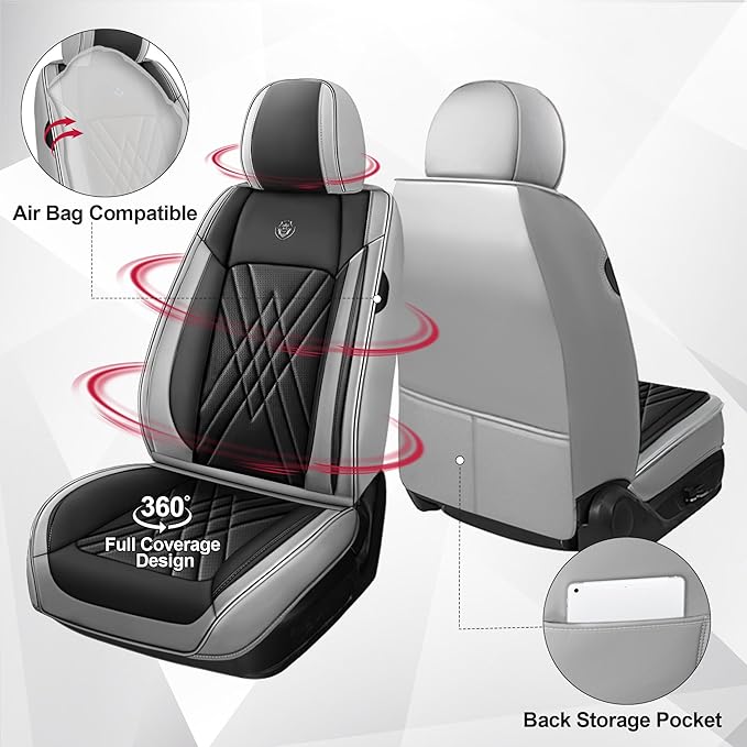 JGDL Car Seat Covers for Subaru Crosstrek 2016-2026, 2 Piece Set Nappa Leather Non-Slip Seat Protectors, Breathable Seat Cover Set. (Standard 2 Seats, Black Grey)
