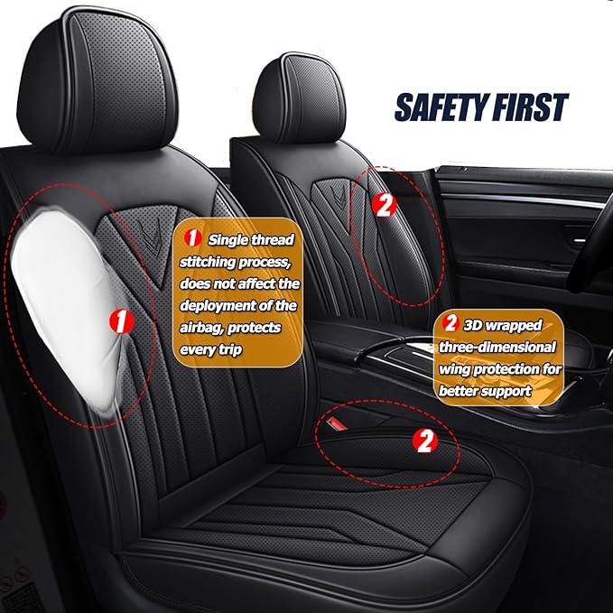 Black Seat Covers for Cars SUV Sedans Pickup, Leather Waterproof Breathable 5 Seats Universal Car Seat Cover, Fit for All Season, Fit for Toyota Corolla Camry Honda Accord Dodge Challenger