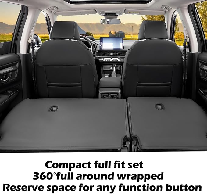 HKZ Fit CRV Car Seat Covers Full Set for Honda CR-V 2023 2024 2025 2026 CRV LX;EX;EX-L;Sport;Touring;Special Edition & Hybrid Model - Leather (Black/Gray)