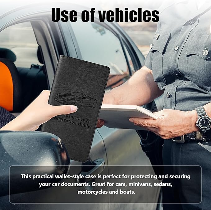 Kewucn Car Registration and Insurance Holder, Leather Auto Glove Box Organizer with Magnetic Shut, Vehicle Compartment Accessories Case for Cards, Driver License & Essential Documents
