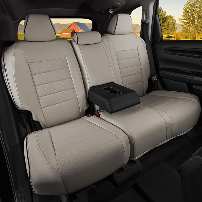 HKZ Fit CRV Car Seat Covers Full Set for Honda CR-V 2023 2024 2025 2026 CRV LX;EX;EX-L;Sport;Touring;Special Edition & Hybrid Model - Leather (Beige)