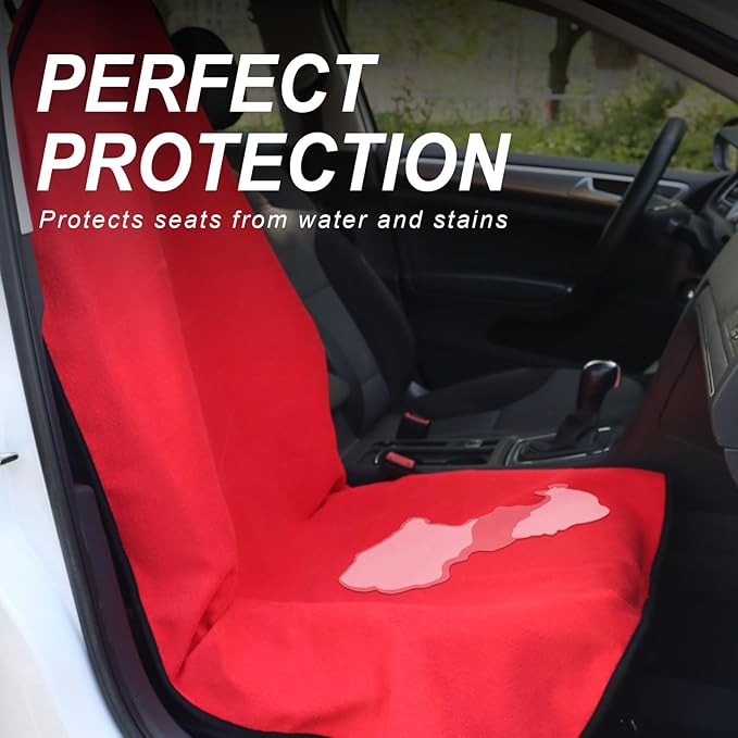 nbnhxnff Sweat Towel Car Seat Cover Protector Front Seats for Gym Workout, Running, Swimming, Beach and Hiking, Waterproof Universal Seat Cover for Car, Trucks, Van & SUV (Red, 1pcs Front Seat)