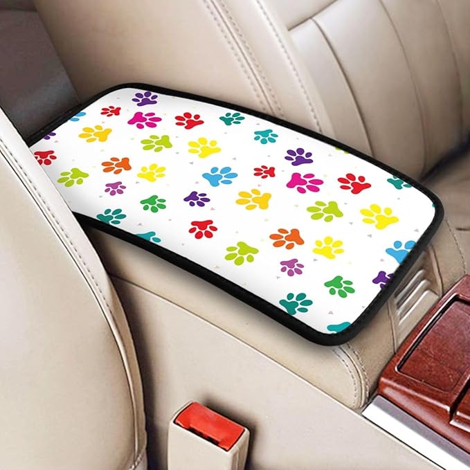 DORKEIXIA Colorful Dog Paw Prints Auto Center Console Armrest Pad Universal Car Center Console Cover Seat Box Cover for Sedan, Van, SUV, Truck Car Accessorie