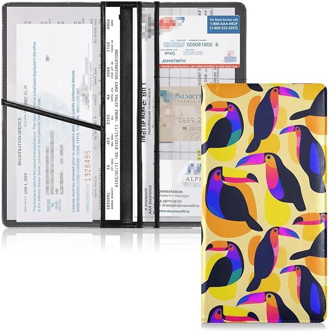 ALAZA Color Block Toucan Car Registration and Insurance Card Holder Vehicle Glove Box Car Organizer Driver License Documents Holder Waller Case Organizers