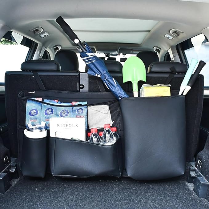 Multi-Functional Car Trunk Hanging Organizer Backseat Storage Bag PU Leather Car Interior Accessories for SUV Space Saving