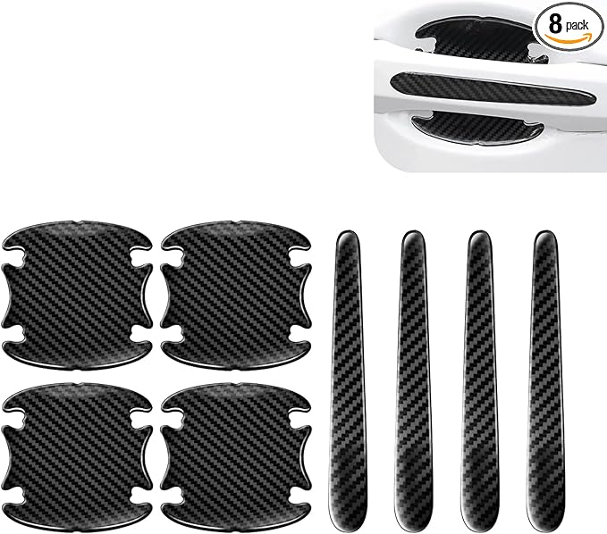 8 PCS Car Door Handle Protector, Carbon Fiber Door Edge Guards, Car Handle Scratch Protector, Auto Exterior Collision Prevention Decorative Accessories, Universal for Most Vehicle (Black)