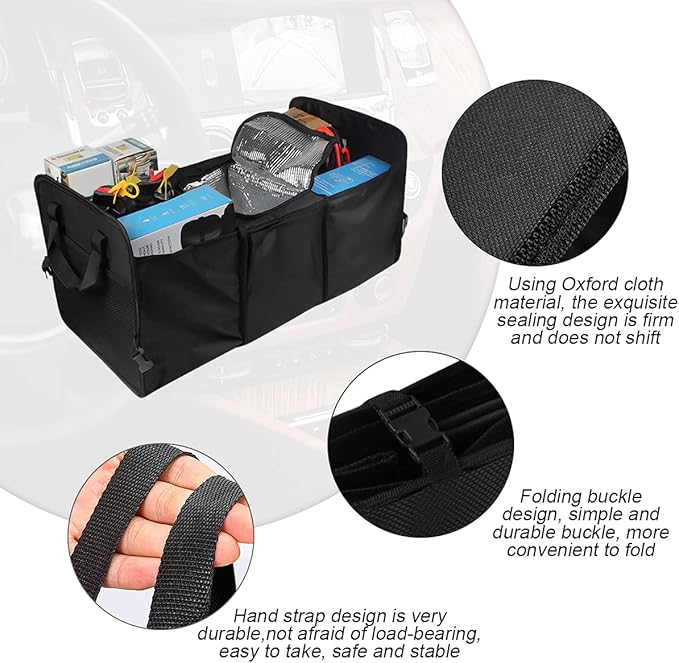 Trunk Organizer, Large Capacity Cargo Storage with Insulation Cooler, Foldable Trunk Organizer for Cars, Vehicles, SUVs, Trucks