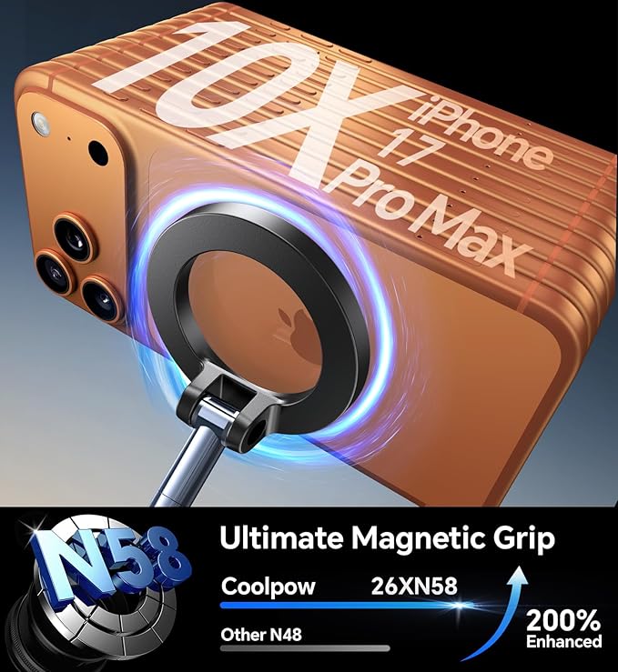 Coolpow【Newest Vacuum Magnetic Phone Holder for Car Phone Holder Mount【Movable Vacuum Suction】 Magsafe Car Mount Cell Phone Holders for Your Car Accessories Interior for Women Men for iPhone 17 16 15