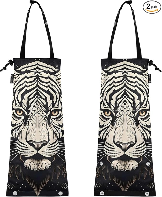 ALAZA Hanging Car Trash Bags Garbage Bag Trash Can for Back Seat Small Tiger 1 Washable Storage Bag Retractable 2 Pack