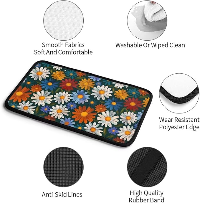 Hippie Floral Car Center Console Armrest Pad Daisy Cute Auto Armrest Seat Box Cover Protector for Vehicle SUV Truck Sedans Universal Car Interior Accessories