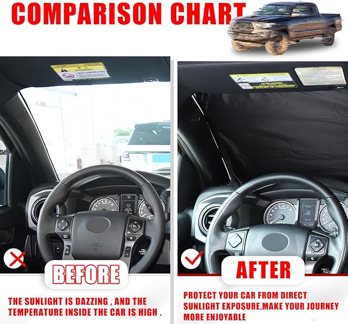 LLKUANG Car Windshield Sun Shade Compatible with Toyota Tacoma 2006-2024 Auto Windshield Sunshades Foldable Blocks UV Rays Sun Visor to Keep Your Vehicle Cool and Damage Free (Style B)