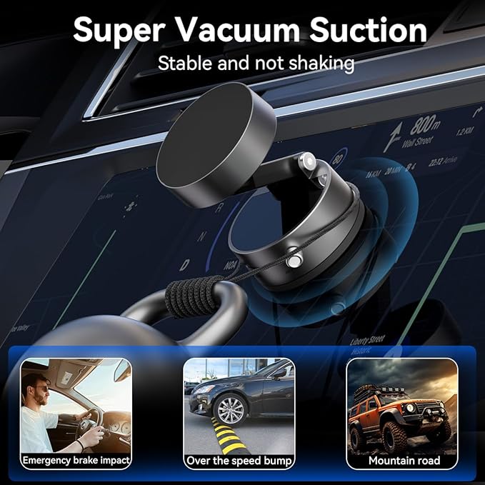 2025 Upgrated Vacuum Suction Magnetic Phone Holder, Retractable Strong Suction Cup Magnetic Hands-Free Car Cellphone Mount Foldable Car Phone Stand for Car/Mirror/Gym(Not Charge Phone)