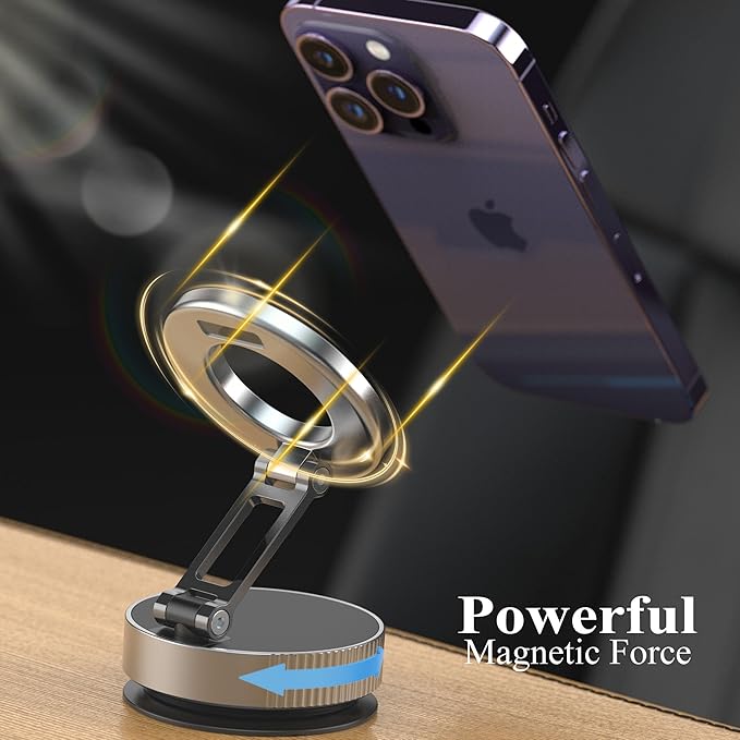 LnkXT Vacuum Magnetic Phone Holder for Car,Full Metal Body,Vacuum Suction Phone Mount,Magsafe Car Mount for iPhone, Folding Holder for iPhone and Android (White)