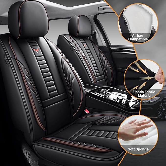 Pengchen Auto Front Seat Covers Fit for Lexus 1999-2025 95% Models, 3D Front Split Bench Protection Compatible with Side Airbag Black & Coffee Line