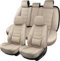 SCOMEE Beige Leather Car Seat Covers Full Set Breathable Seat Protectors Waterproof Automotive Seat Covers Universal Fit for Most Cars SUVs Trucks Vehicles