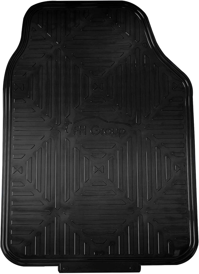 FH Group Car Floor Mats Trimmable Full Black Set Metallic Rubber Heavy-Duty Floor Mats for Cars Combo Small Car Seat Cover Design, Universal Fit - Climaproof™ Floor Mats for Sedan, SUV and Trucks