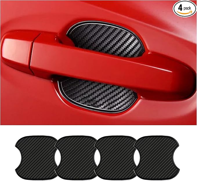 Tioollev 4PCS Car Door Handle Cup Scratch Protectors, TPU Carbon Fiber Door Bowl 3D Sticker, Handle Paint Cover Guard Pad, Universal Door Handle Protective Film for Most Cars (Medium-Black)
