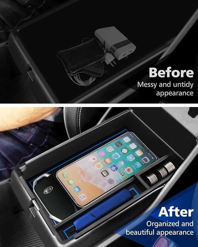 FIILINES Center Console Organizer for Kia Sportage 2023-2025 2026 Accessories NQ5 Center Console Tray Secondary Armrest Storage Box ABS Insert Container with Anti-Slip Mats