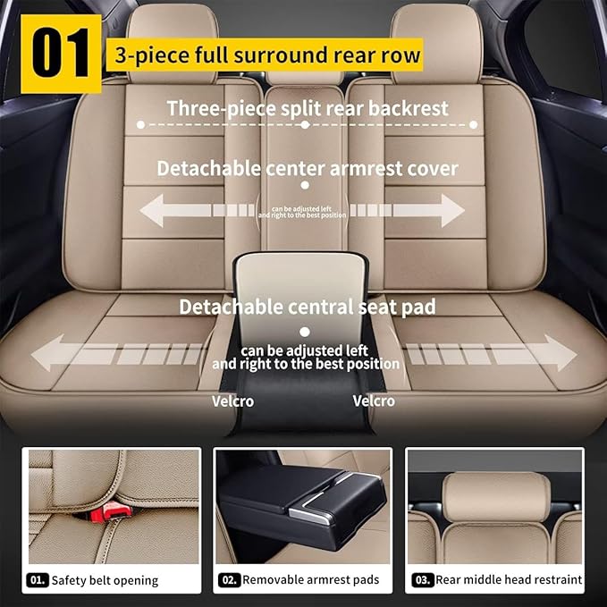 YORKNEIC Car Seat Covers Fit for Hyundai Santa Fe 2007-2024 2025 5 Seats Full Set Faux Leather Car Seat Cover Protector Cushion (Beige)