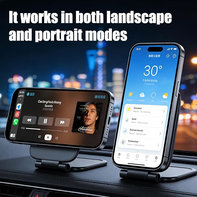 Ultra-Thin Foldable Magnetic Car Phone Mount,Shockproof, Strong Magnet Secure,270° Adhesive Cell Phone Holder for Your Car/Gym/Mirror Compatible with iPhone & Android