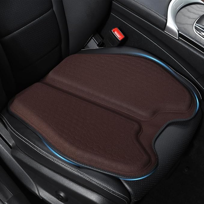 Soft Thin Gel Seat Cushion for Car Seat, Office Chair, Wheelchair, Stadium - Non-Slip Car Seat Cushions with 1 Inch Gel - Sciatica & Tailbone Pain Relief (Brown)