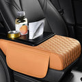 Car Center Console Armrest Pad, Arm Rest Box Cushion with Ergonomic Height Boost, Storage Pockets, Built-in Tissue Box, Cupholder, Fit for Most Sedan Vehicles (Embroidery Water Ripple, Orange)