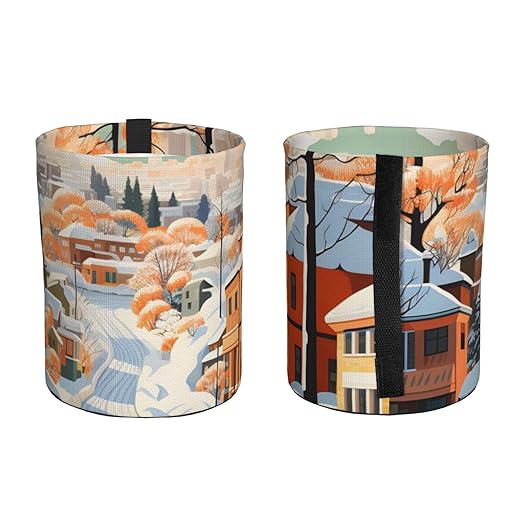 Car Trash Can Hanging, Winter Snowy Town Waterproof Auto Garbage Bin Universal Vehicle Waste Container, 3.5L Capacity