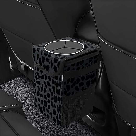 GVGHIDZ Car Trash Can – Multi-Purpose, Lightweight and Portable with Durable Water-Resistant Coating, No Installation Required, Practical and Ample Capacity, Variety of Colors.Black Leopard Print