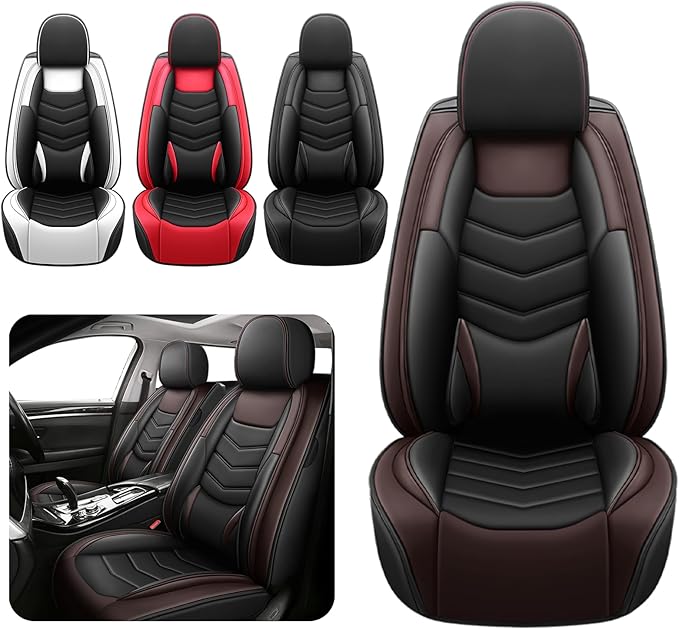Car Seat Covers Fit for Chevy Trax 2015-2025, Side Airbag Compatibility, 3D Lumbar Support and Seamless Fit, Easy to Clean Sports Seat Cover2 Pcs Front, Black Brown