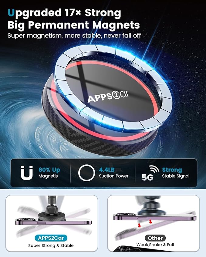 APPS2Car for MagSafe Car Mount Magnetic Phone Holder Upgraded 15-Inch Long Arm Suction Cup Windshield Mount fits iPhone 17 Pro Max Plus 16 15 14 13 12 Mini