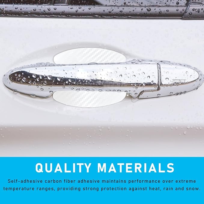 Ziciner 8 PCS Car Door Handle Sticker, Carbon Fiber Texture Auto Door Handle Protective Films, Anti-Scratches Door Side Handle Paint Guard, Universal Vehicle Accessories for Most Cars (White)