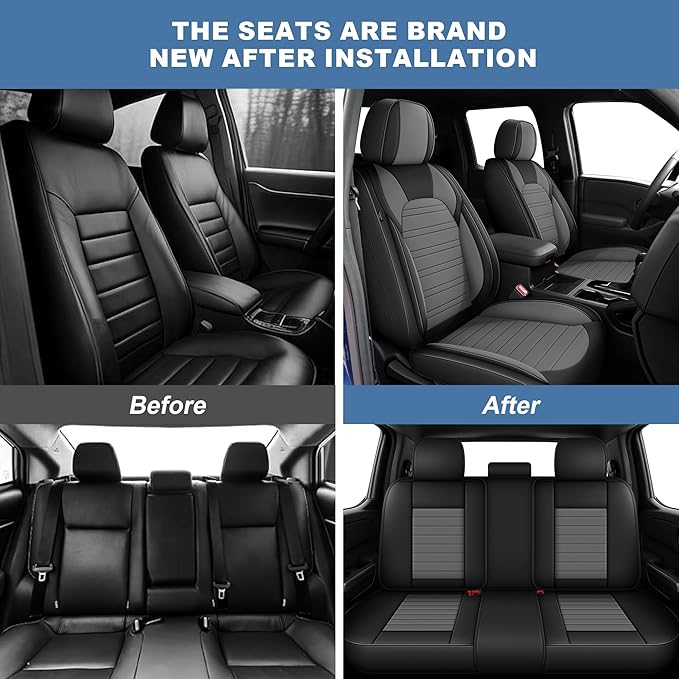 Ahsrnl Seat Covers Fit for Subaru Outback 2007-2025 2026 Faux Leather Waterproof Seat Covers (Full Set, Black&Gray)