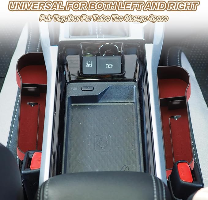 HARFINGTON Car Seat Gap Filler Organizer 10.6 x 7.1 x 2.8 Inch ABS+Leather Universal Car Organizer Storage Box Between Seat and Console (Left) with Cup Holders for Phone Keys, Brown